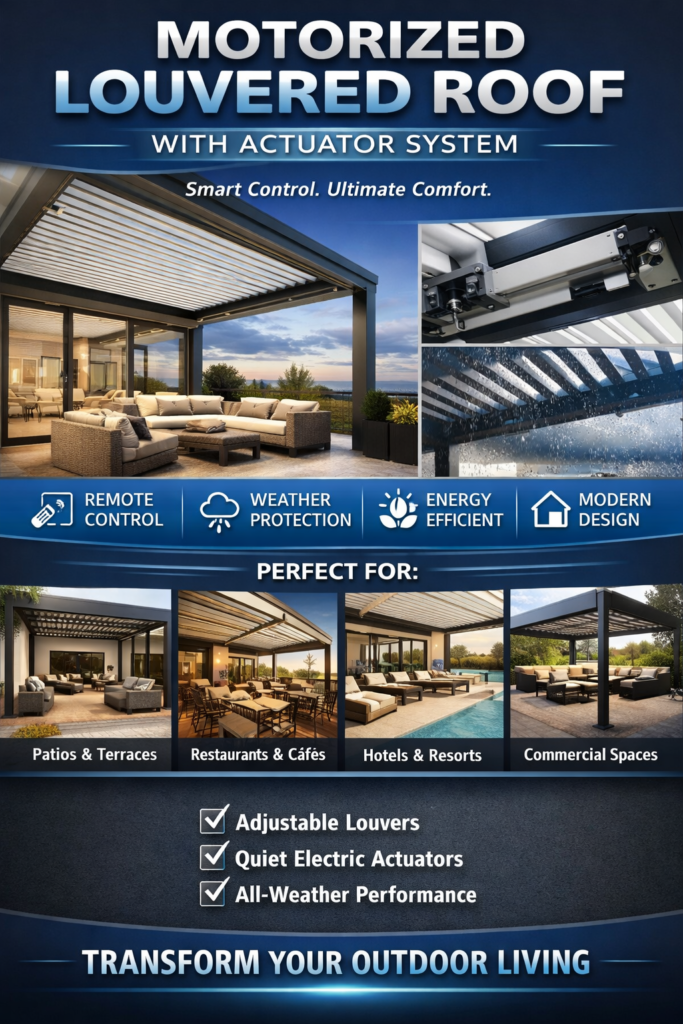 Motorized Louvered Roof with Actuator System