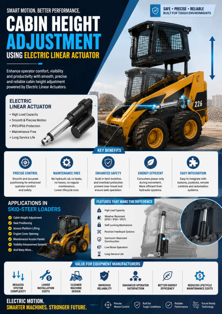 Cabin Height Adjustment Using Electric Linear Actuators in Skid-Steer Loaders