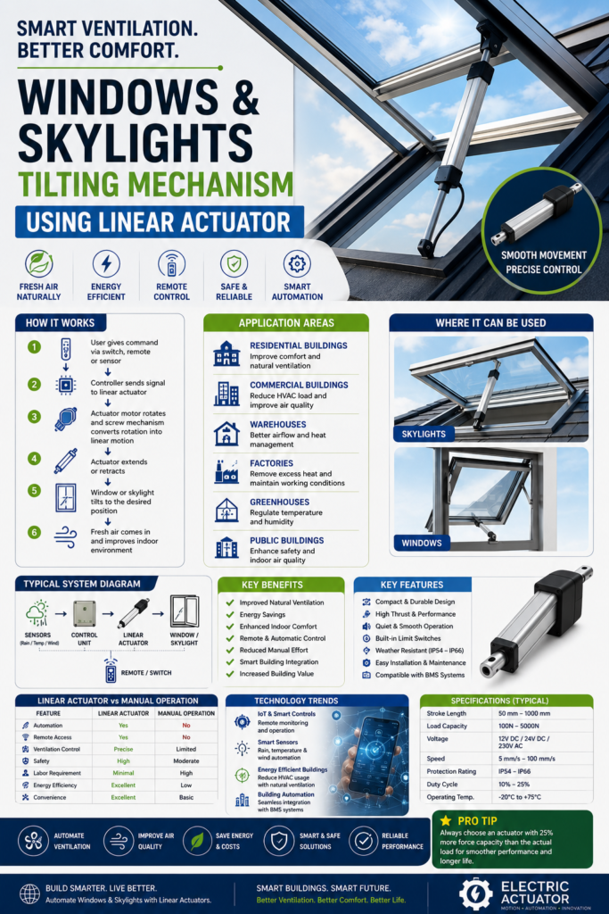 Windows and Skylights Tilting Mechanism Using Linear Actuators